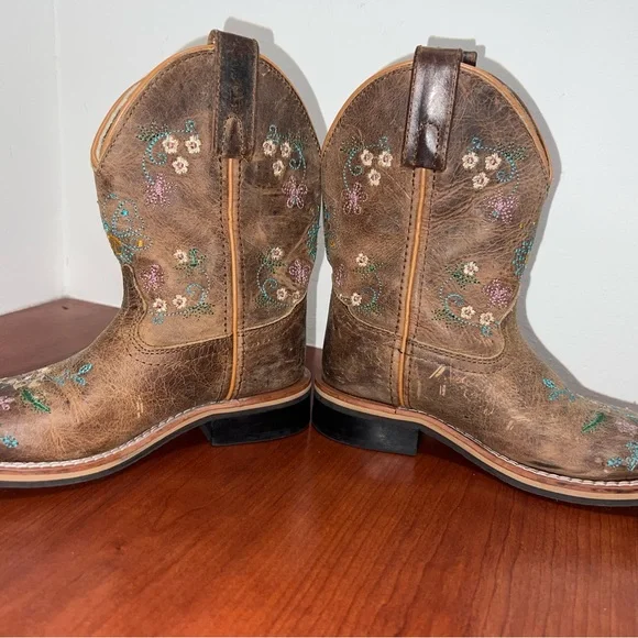 Leather Cowboy Boots, Floral Embroidered, Youth 11.5, Smoky Mountain Girls - Picture 3 of 6